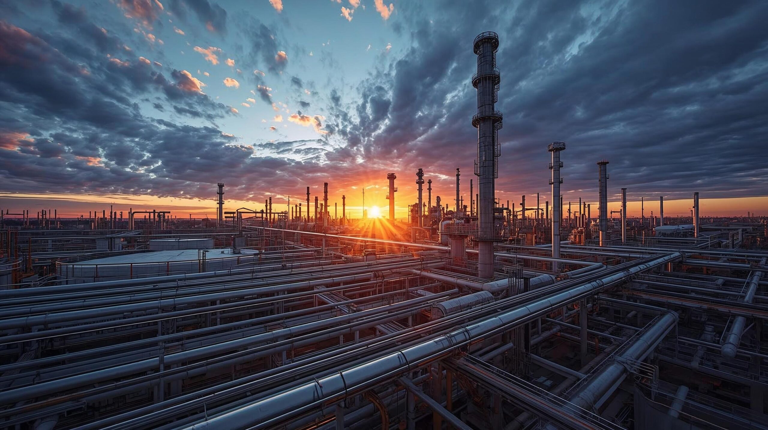 a high quality image of an industrial site (rig or refinery)